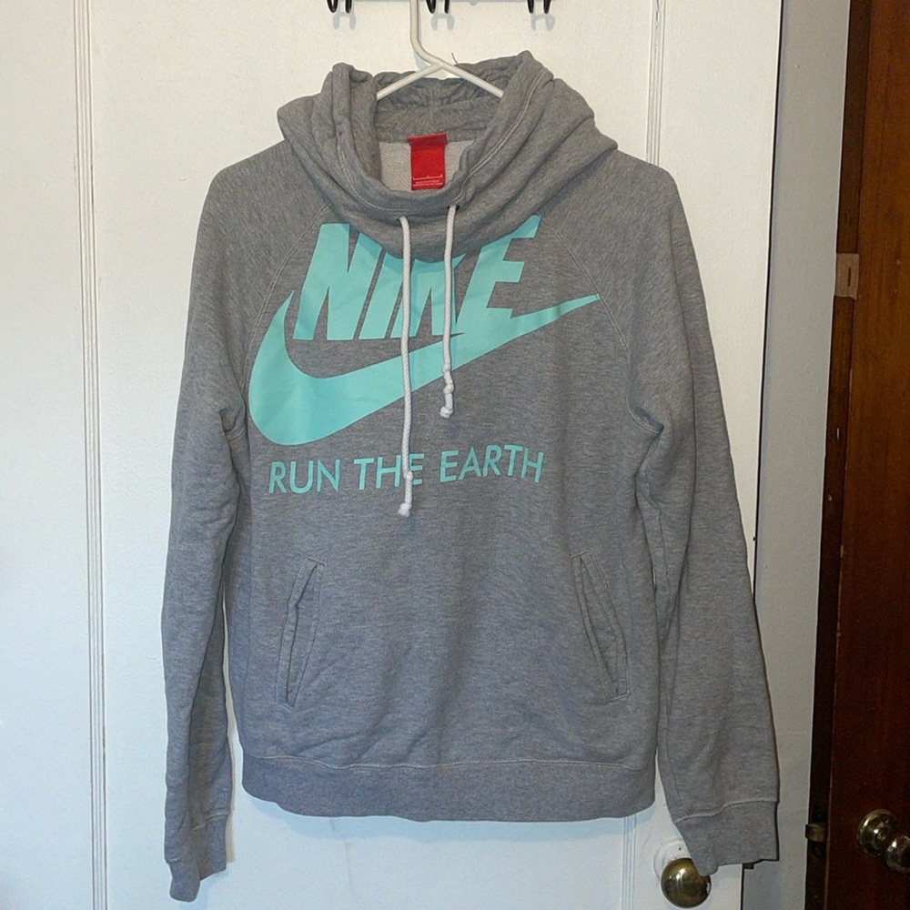 Nike Heather Gray Hoodie with Teal Logo